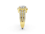 Oval Cut Diamond Halo Engagement Ring in Yellow gold with Triple-Row Round Band_26
