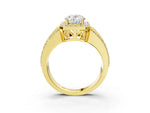 Oval Cut Diamond Halo Engagement Ring in Yellow gold with Triple-Row Round Band_27
