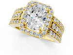 Oval Cut Diamond Halo Engagement Ring in Yellow gold with Triple-Row Round Band_31