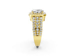 Oval Cut Diamond Halo Engagement Ring in Yellow gold with Triple-Row Round Band_32