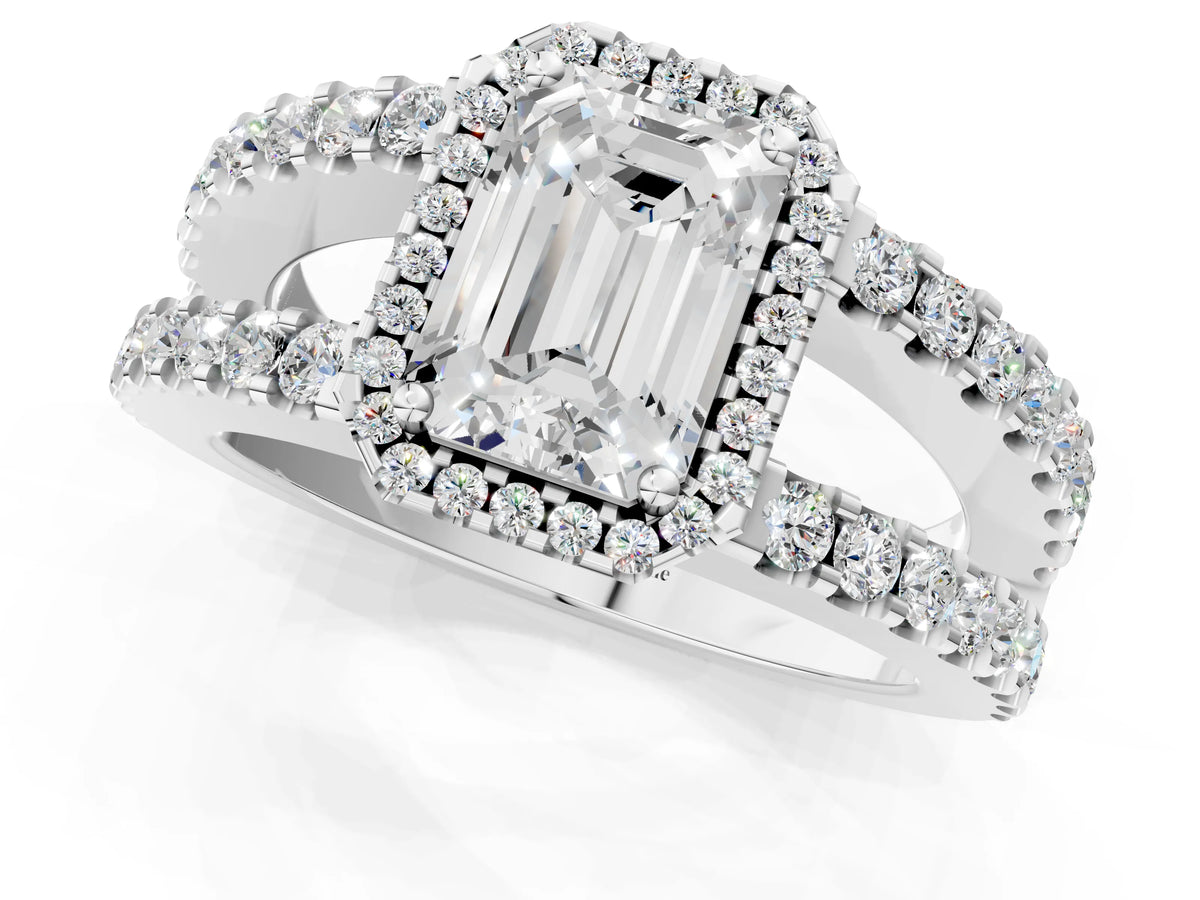 Oval Cut Diamond Halo Ring in White gold with Split Shank Band and Prong Setting_43