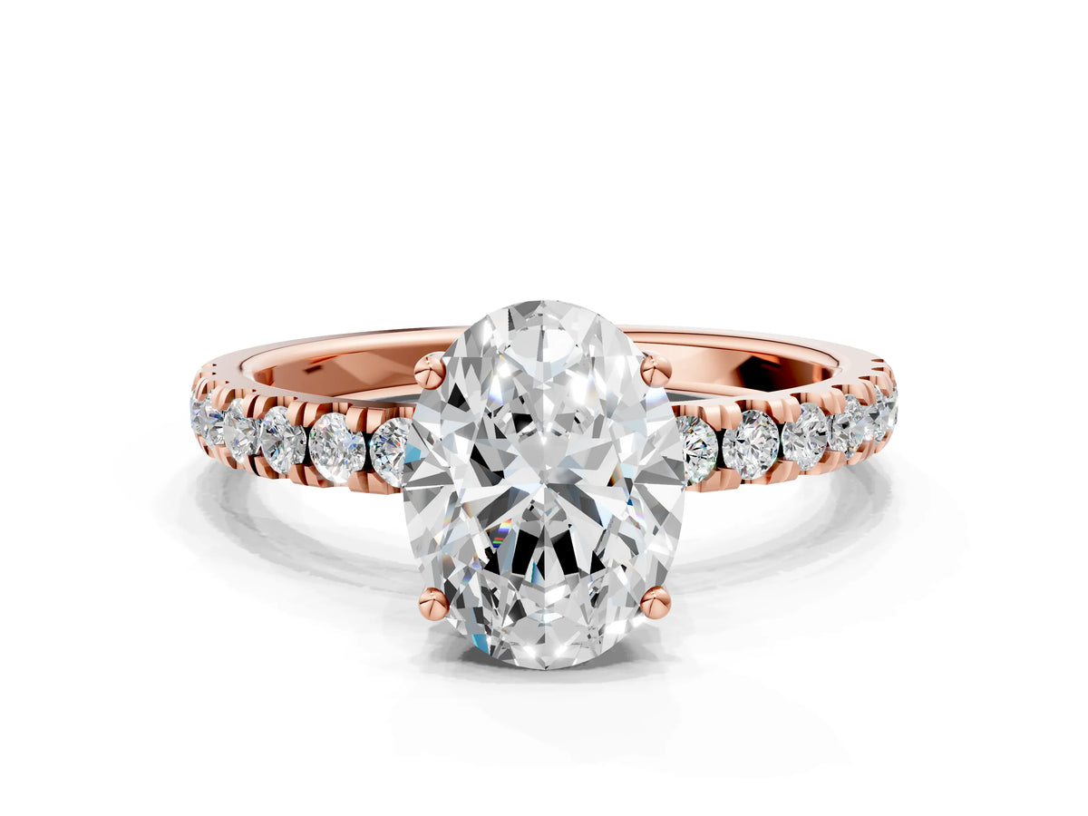 Oval Cut Diamond Hidden Halo Engagement Ring in Rose gold with Round Pavé Band_12