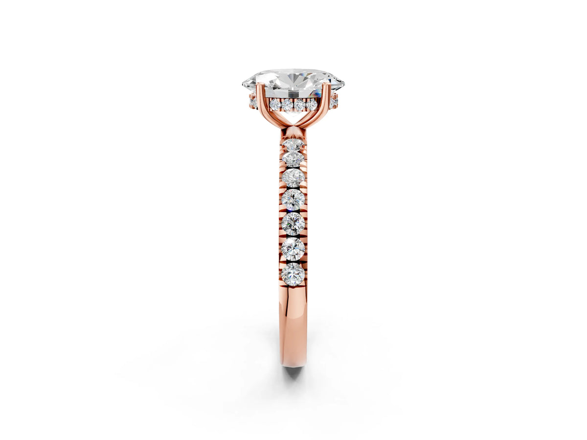 Oval Cut Diamond Hidden Halo Engagement Ring in Rose gold with Round Pavé Band_14