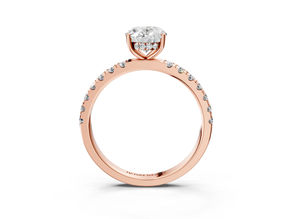 Oval Cut Diamond Hidden Halo Engagement Ring in Rose gold with Round Pavé Band_15