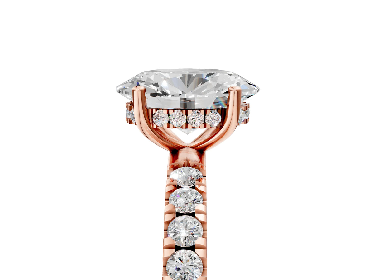Oval Cut Diamond Hidden Halo Engagement Ring in Rose gold with Round Pavé Band_17
