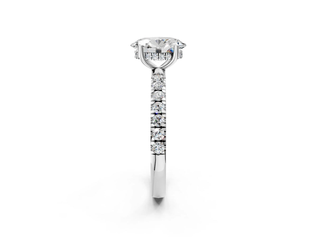 Oval Cut Diamond Hidden Halo Engagement Ring in White gold with Round Pavé Band_20