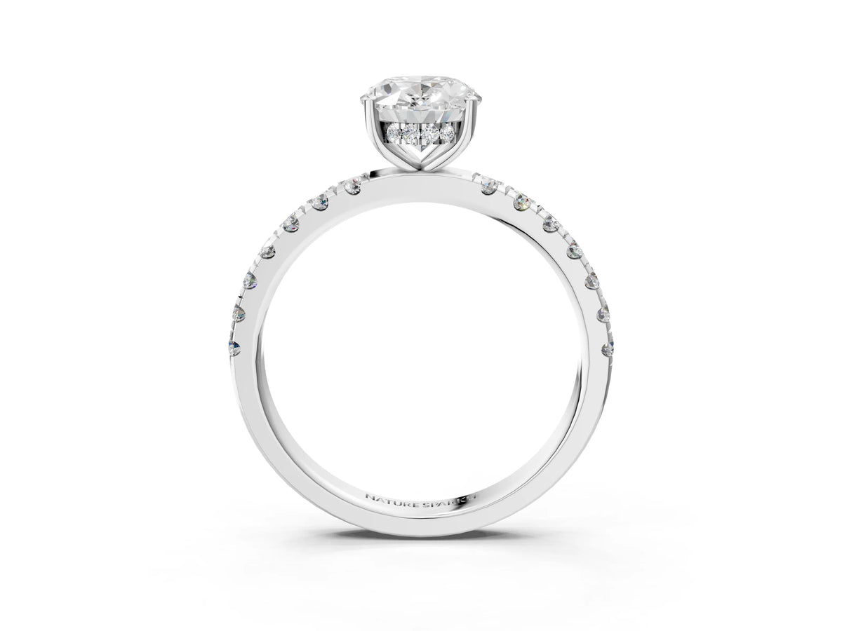 Oval Cut Diamond Hidden Halo Engagement Ring in White gold with Round Pavé Band_21