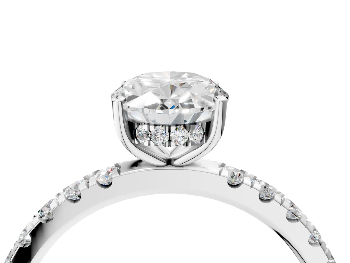 Oval Cut Diamond Hidden Halo Engagement Ring in White gold with Round Pavé Band_22