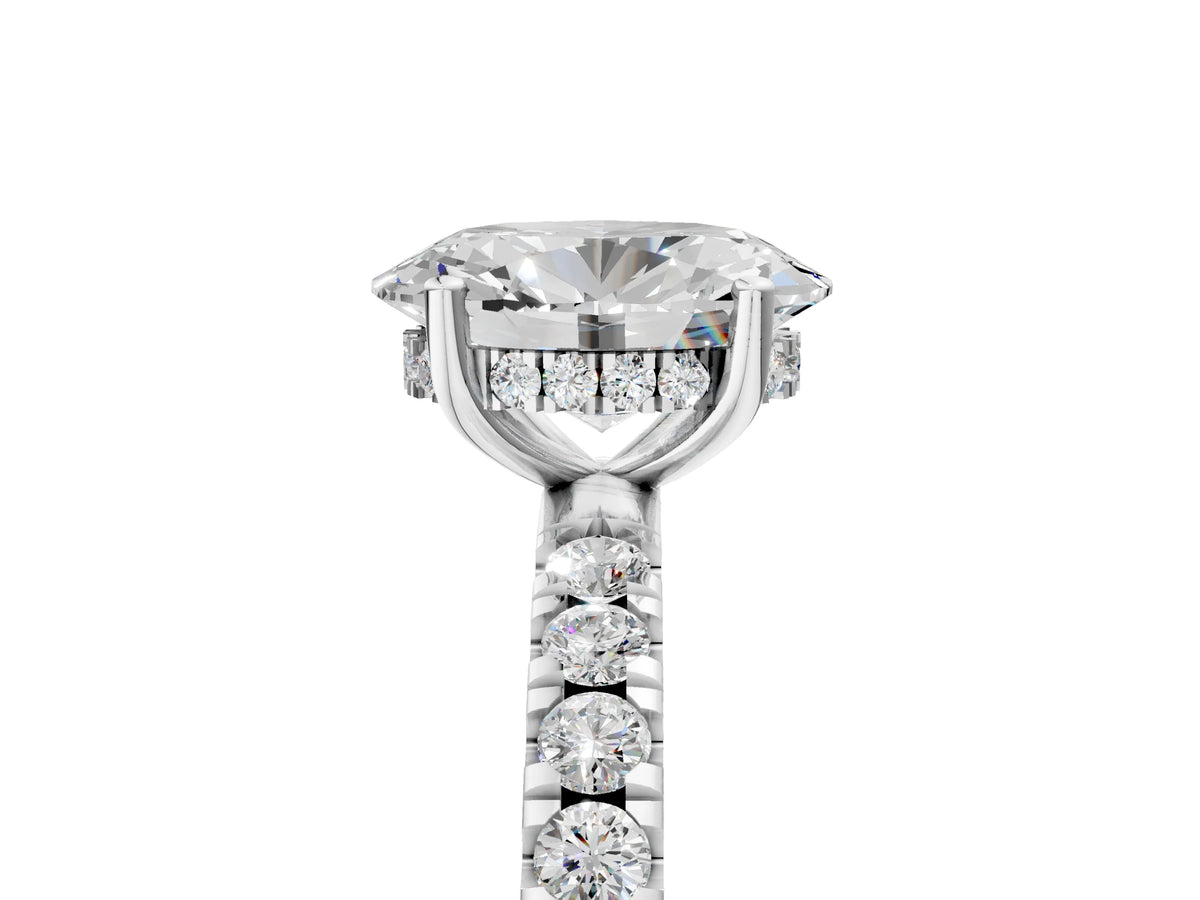 Oval Cut Diamond Hidden Halo Engagement Ring in White gold with Round Pavé Band_23