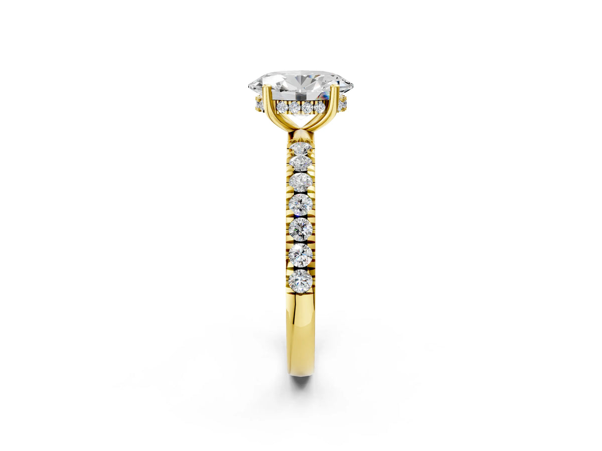 Oval Cut Diamond Hidden Halo Engagement Ring in Yellow gold with Round Pavé Band_20