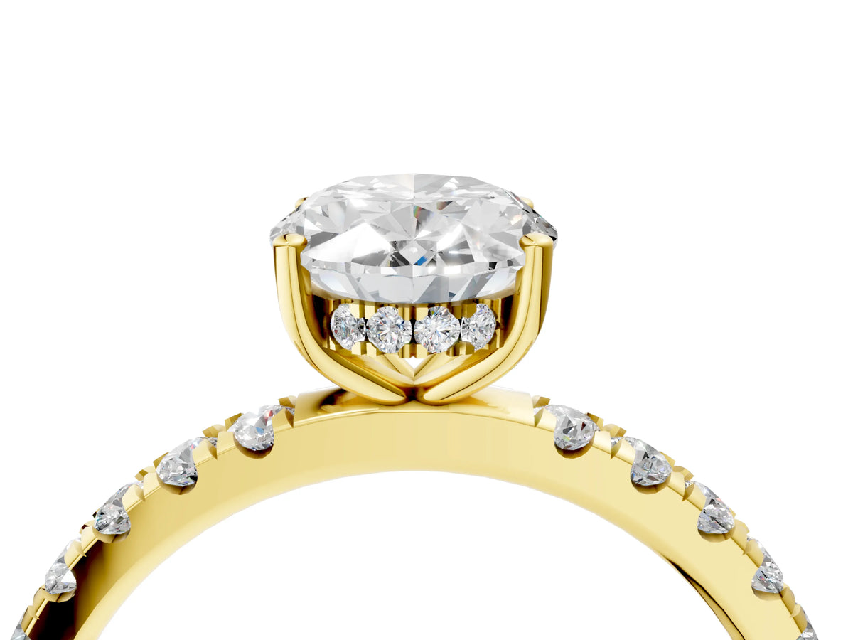Oval Cut Diamond Hidden Halo Engagement Ring in Yellow gold with Round Pavé Band_22