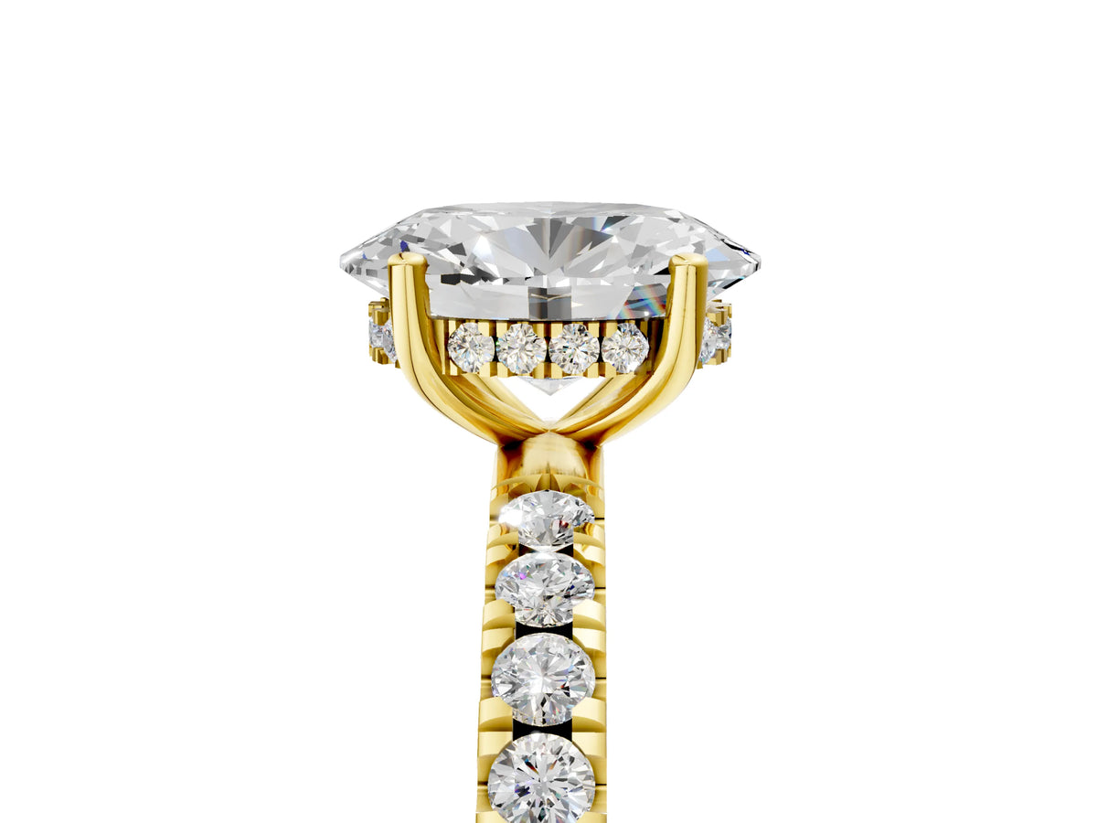 Oval Cut Diamond Hidden Halo Engagement Ring in Yellow gold with Round Pavé Band_23