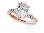 Oval Cut Diamond Hidden Halo Solitaire Ring in Rose gold with Round Pavé Band and Prong Setting_37