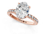 Oval Cut Diamond Hidden Halo Solitaire Ring in Rose gold with Round Pavé Band and Prong Setting_49