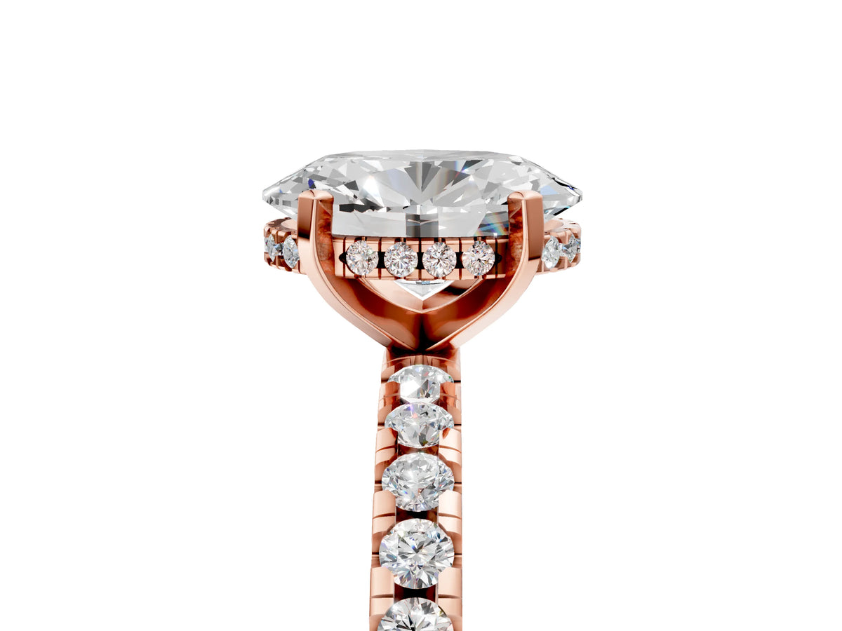 Oval Cut Diamond Hidden Halo Solitaire Ring in Rose gold with Round Pavé Band and Prong Setting_53