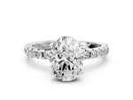 Oval Cut Diamond Hidden Halo Solitaire Ring in White gold with Round Pavé Band and Prong Setting_48