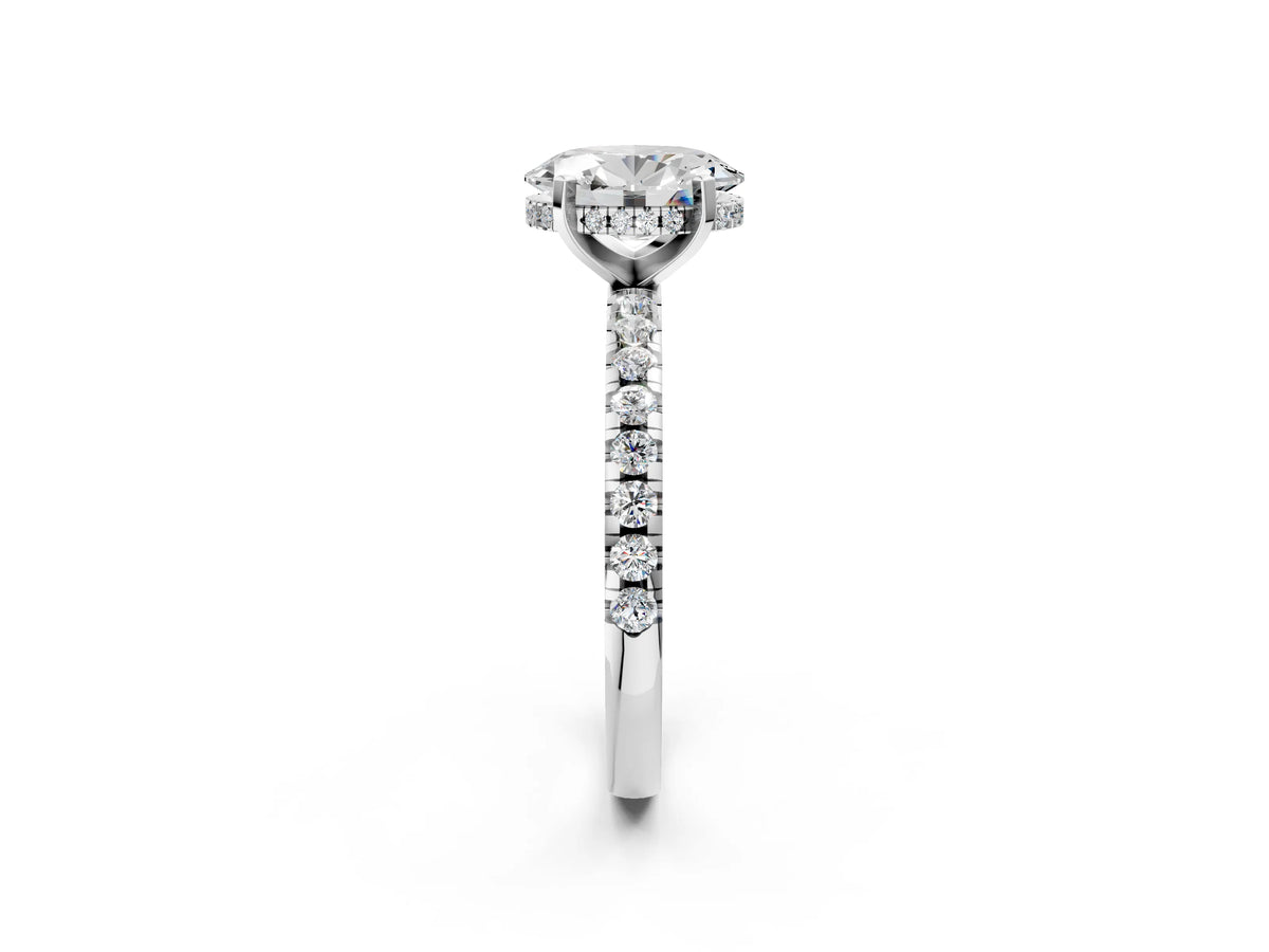 Oval Cut Diamond Hidden Halo Solitaire Ring in White gold with Round Pavé Band and Prong Setting_50