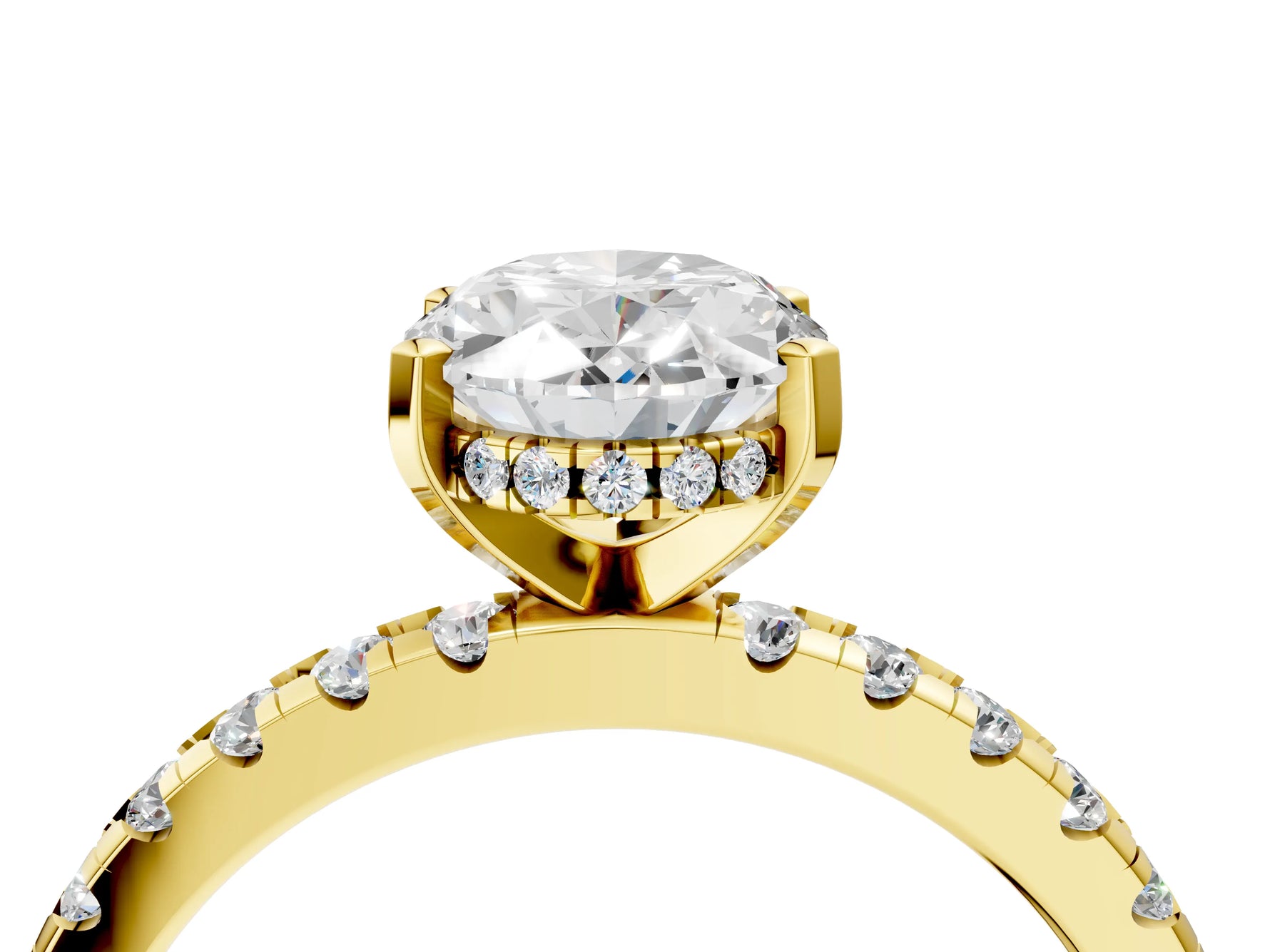 Oval Cut Diamond Hidden Halo Solitaire Ring in Yellow gold with Round Pavé Band and Prong Setting_28