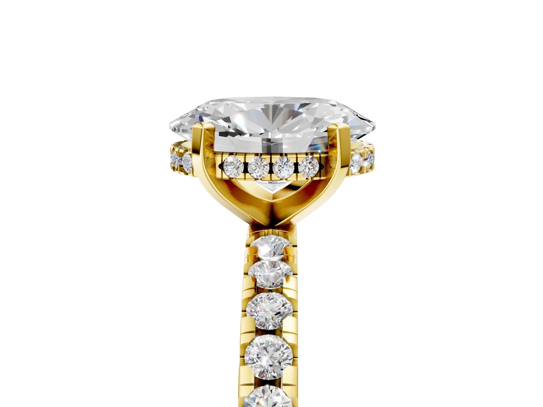 Oval Cut Diamond Hidden Halo Solitaire Ring in Yellow gold with Round Pavé Band and Prong Setting_29