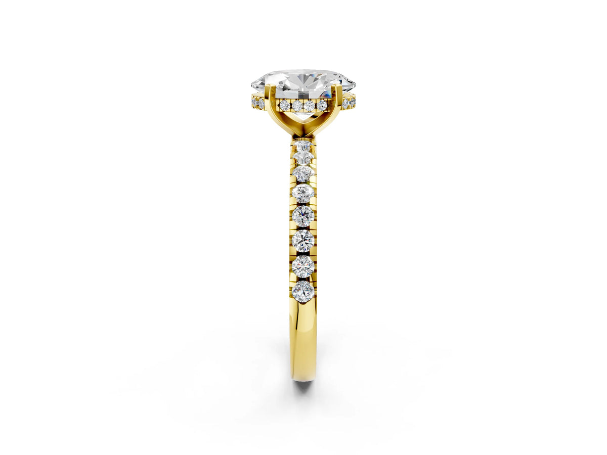 Oval Cut Diamond Hidden Halo Solitaire Ring in Yellow gold with Round Pavé Band and Prong Setting_38