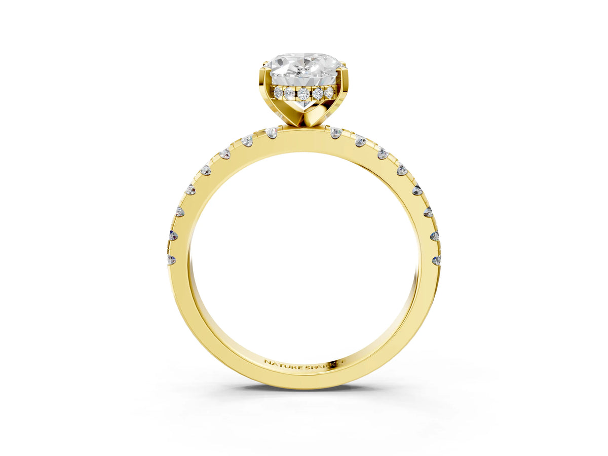 Oval Cut Diamond Hidden Halo Solitaire Ring in Yellow gold with Round Pavé Band and Prong Setting_39