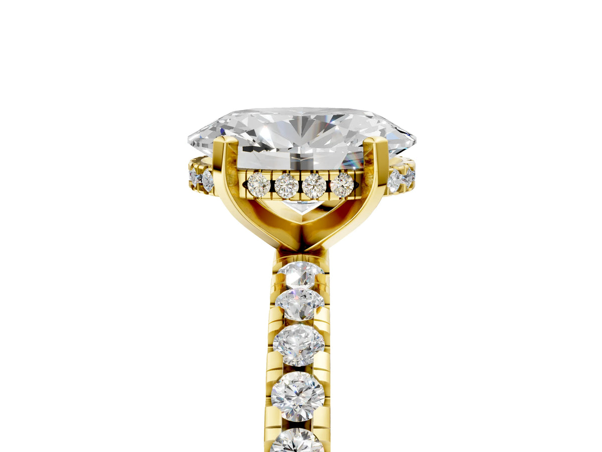 Oval Cut Diamond Hidden Halo Solitaire Ring in Yellow gold with Round Pavé Band and Prong Setting_41