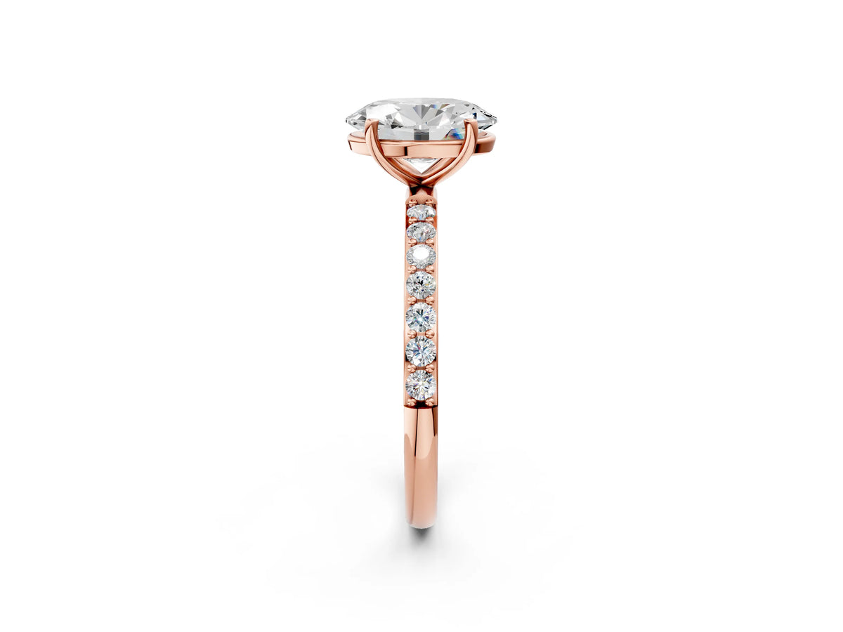 Oval Cut Diamond Pavé Band Solitaire Ring in Rose gold with Round Accents_26