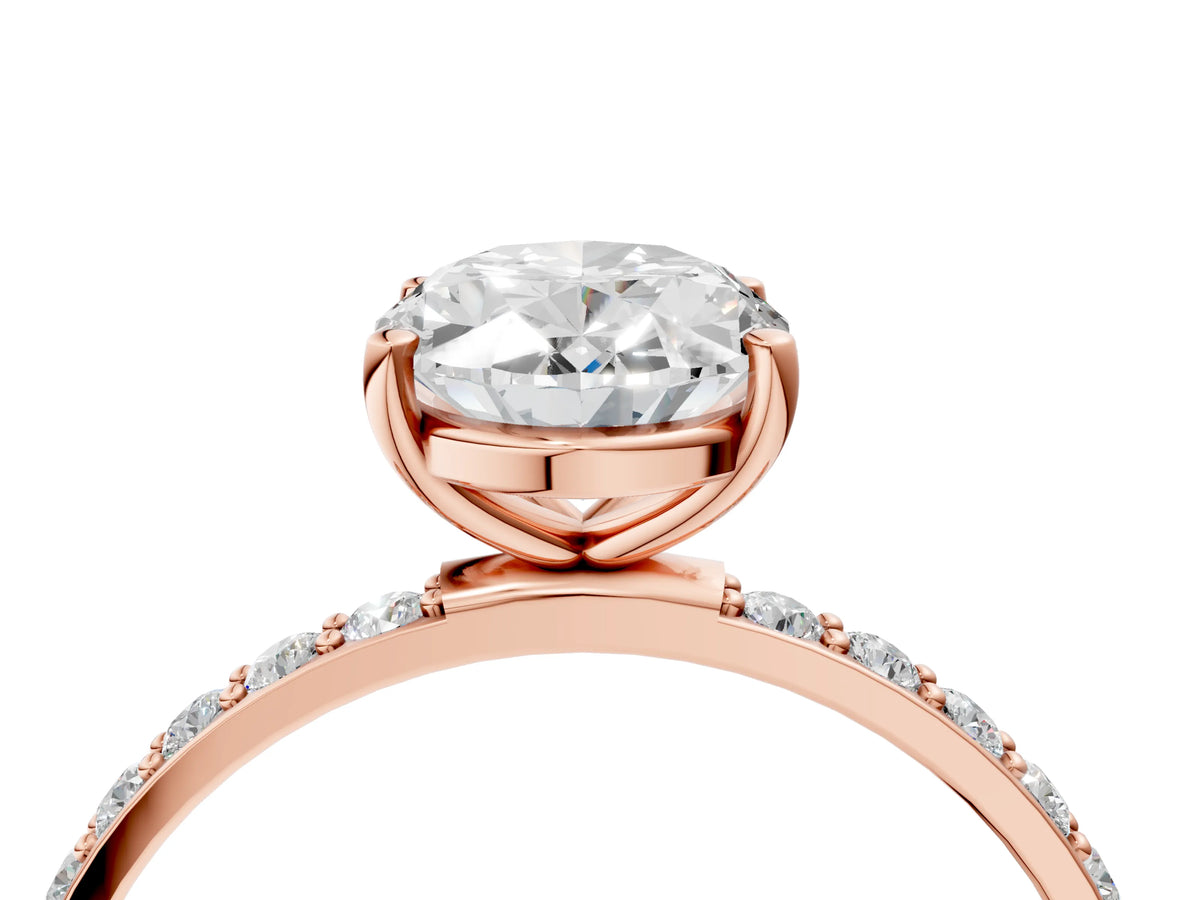 Oval Cut Diamond Pavé Band Solitaire Ring in Rose gold with Round Accents_28