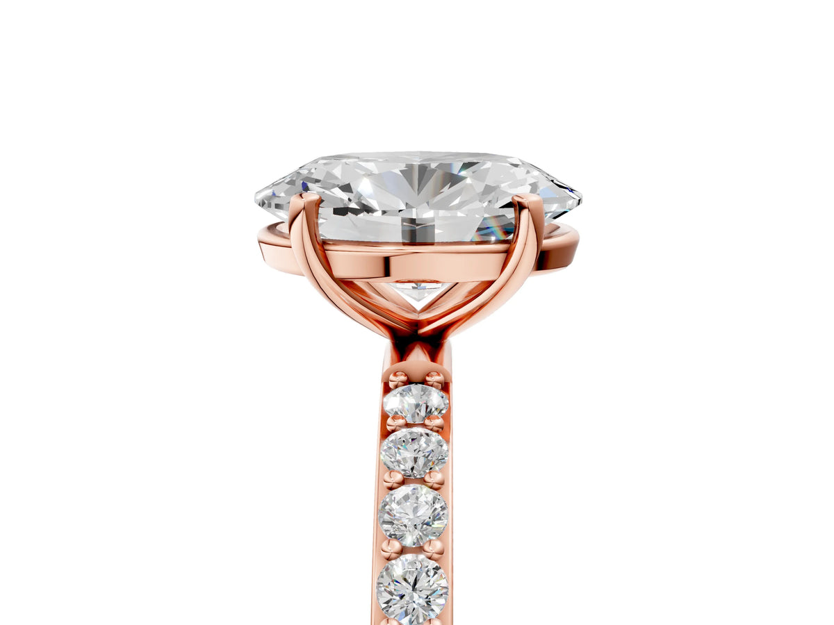 Oval Cut Diamond Pavé Band Solitaire Ring in Rose gold with Round Accents_29