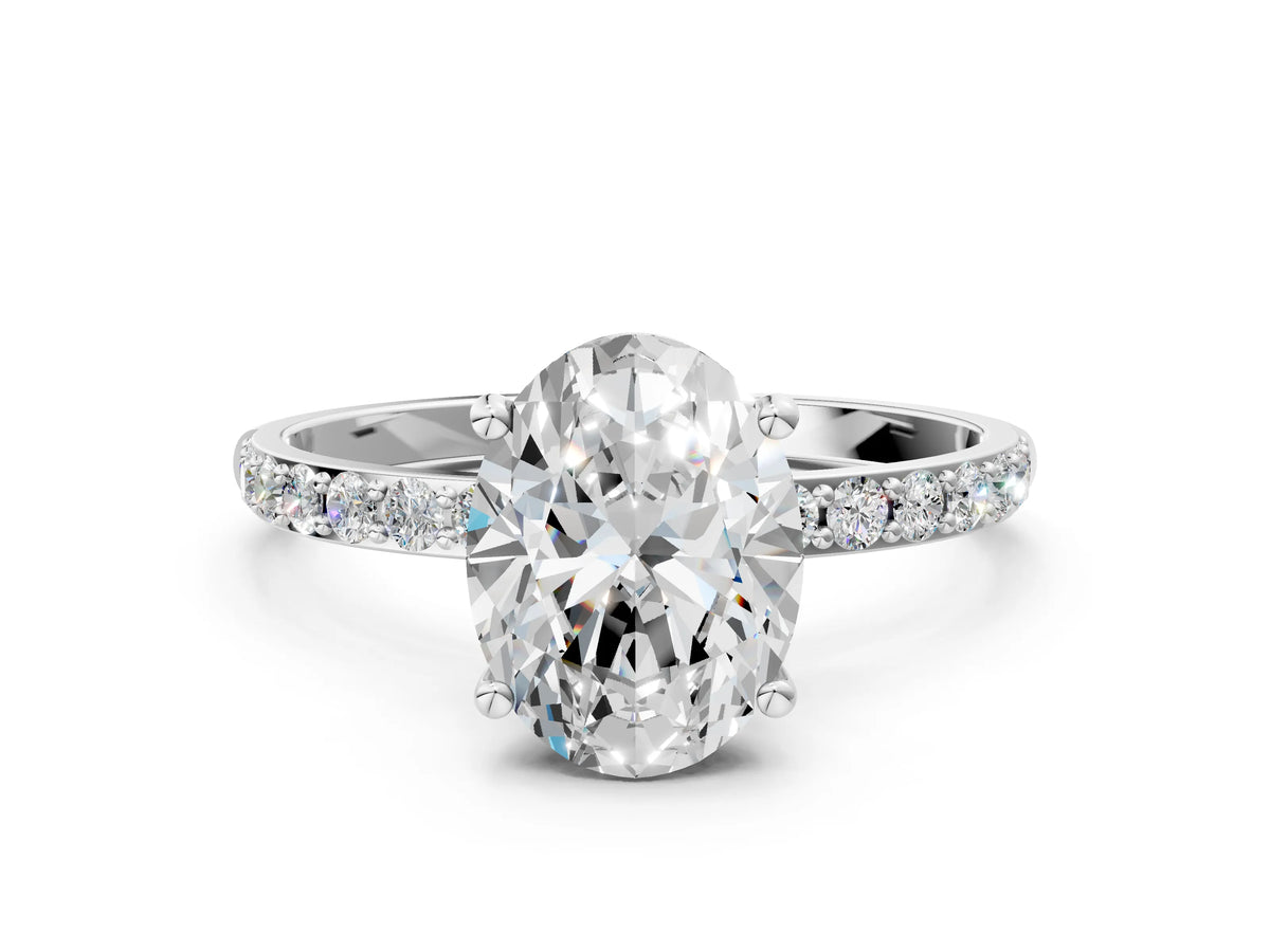 Oval Cut Diamond Pavé Band Solitaire Ring in White gold with Round Accents_24