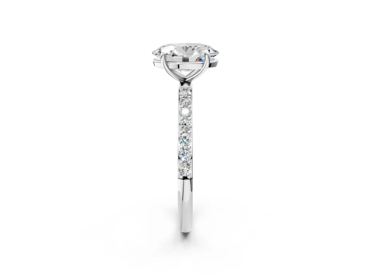 Oval Cut Diamond Pavé Band Solitaire Ring in White gold with Round Accents_26