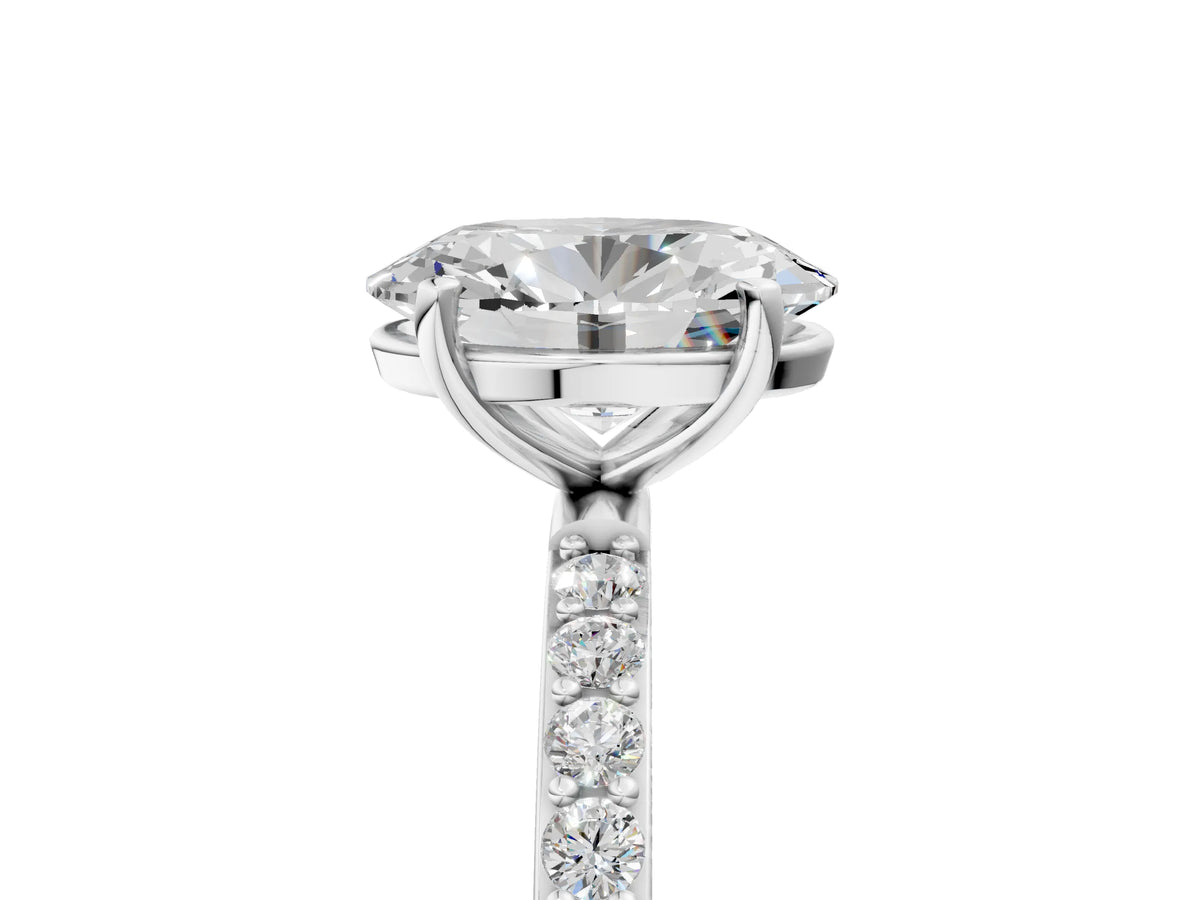 Oval Cut Diamond Pavé Band Solitaire Ring in White gold with Round Accents_29