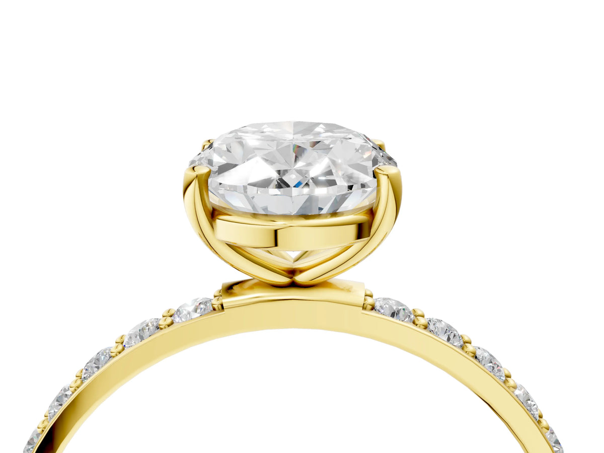 Oval Cut Diamond Pavé Band Solitaire Ring in Yellow gold with Round Accents_28