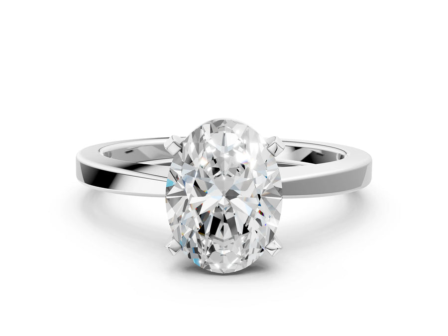 Oval Cut Diamond Solitaire Engagement Ring in Silver with Prong Setting