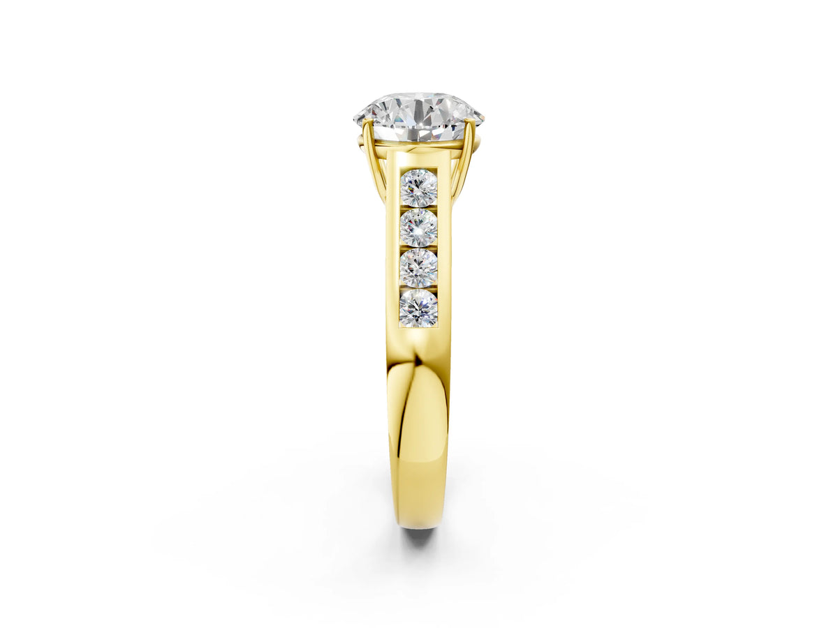 Oval Cut Diamond Solitaire Engagement Ring in Yellow gold with Channel-Set Band and Prong Setting_2