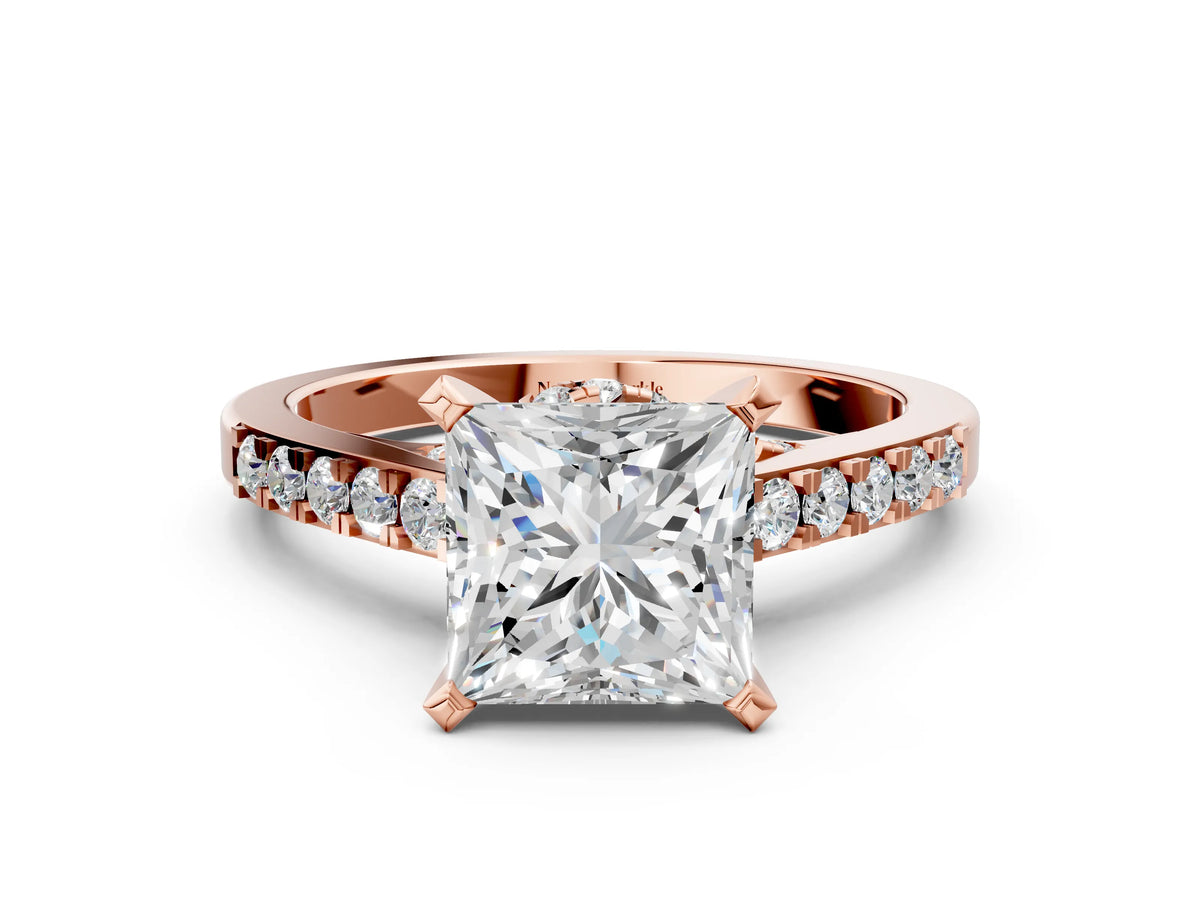 Oval Cut Diamond Solitaire Ring in Rose gold with Crossover Gallery and Round Pavé Band