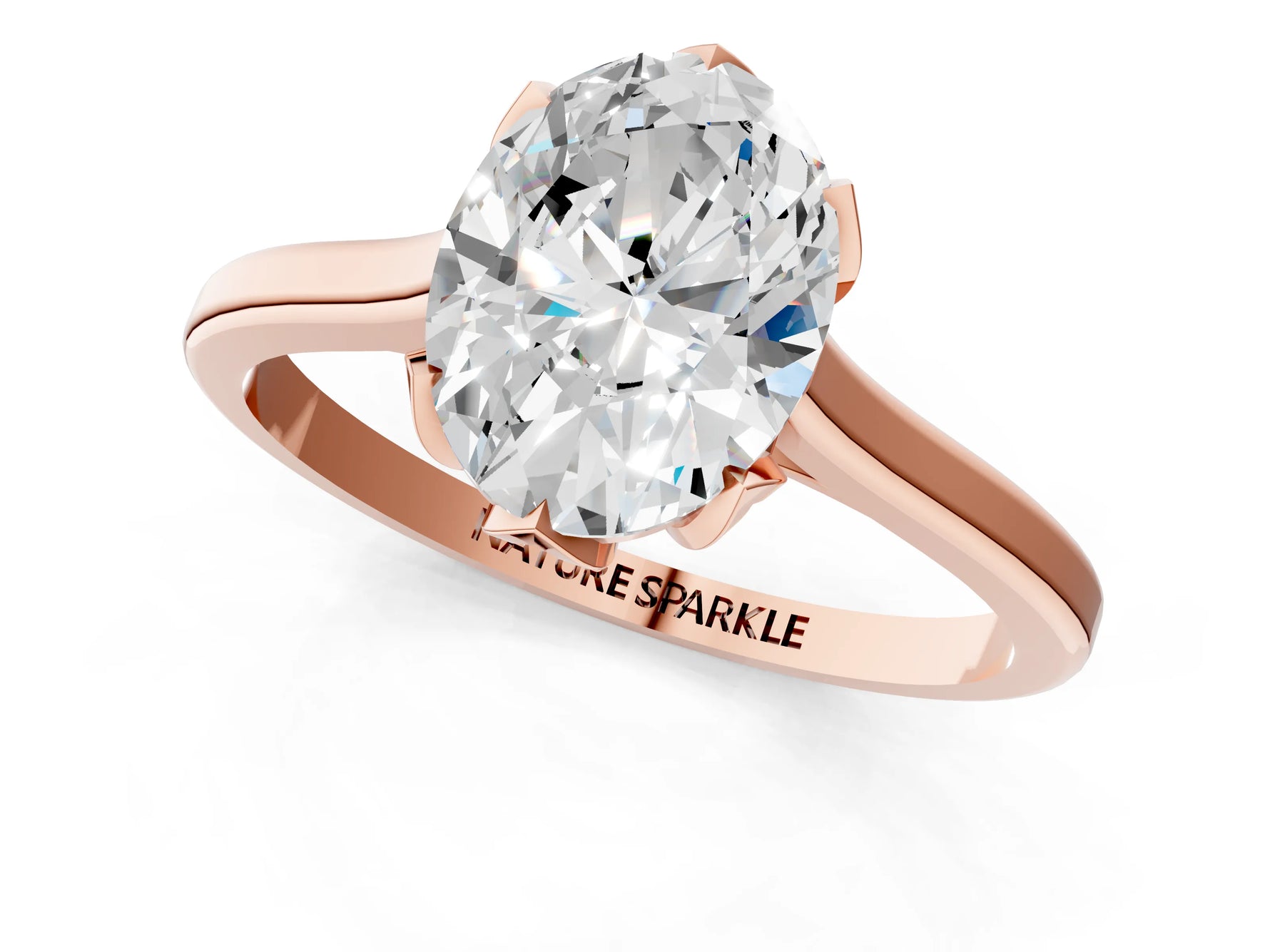 Oval Cut Diamond Solitaire Ring in Rose gold with Flower Prong Setting_19