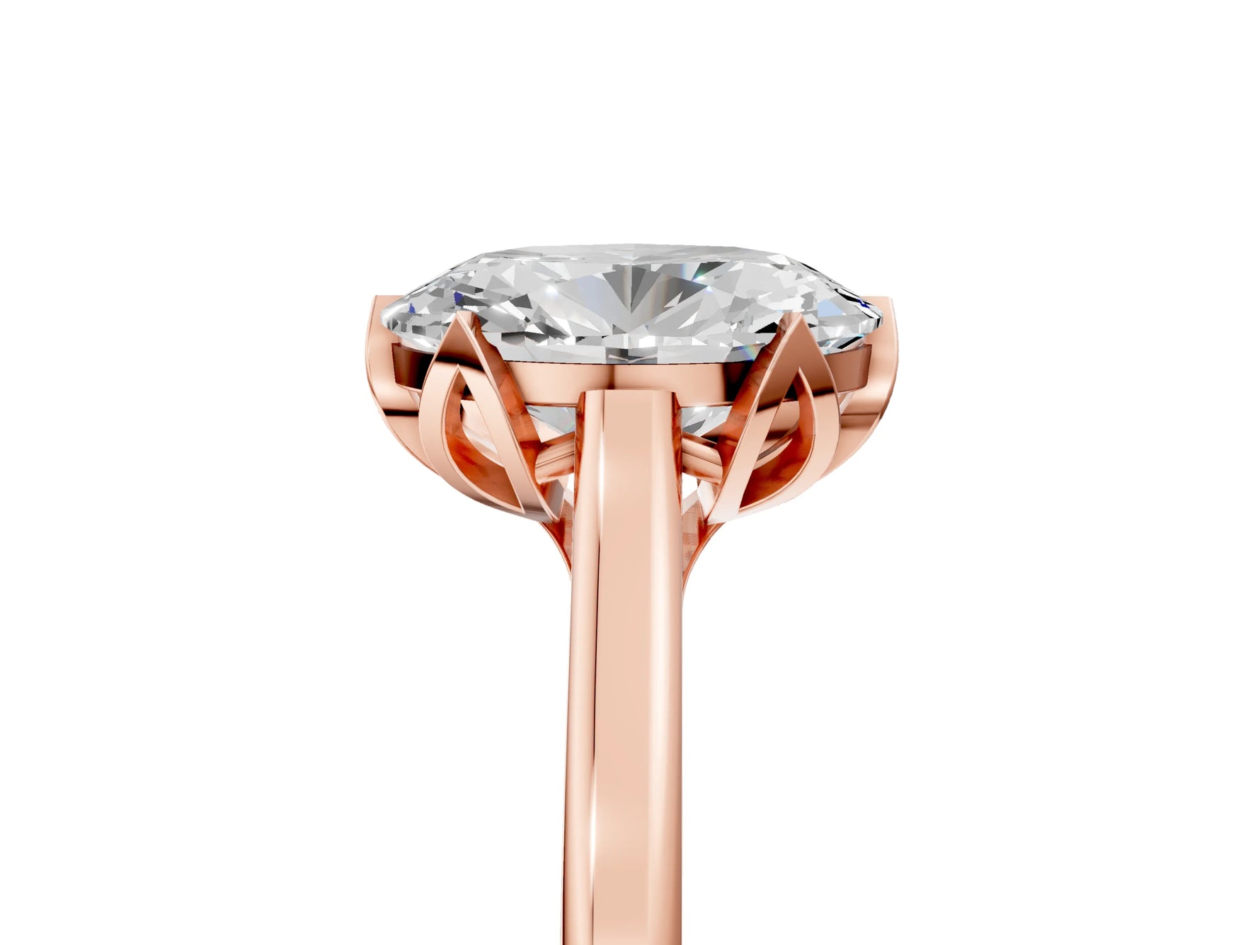 Oval Cut Diamond Solitaire Ring in Rose gold with Flower Prong Setting_23