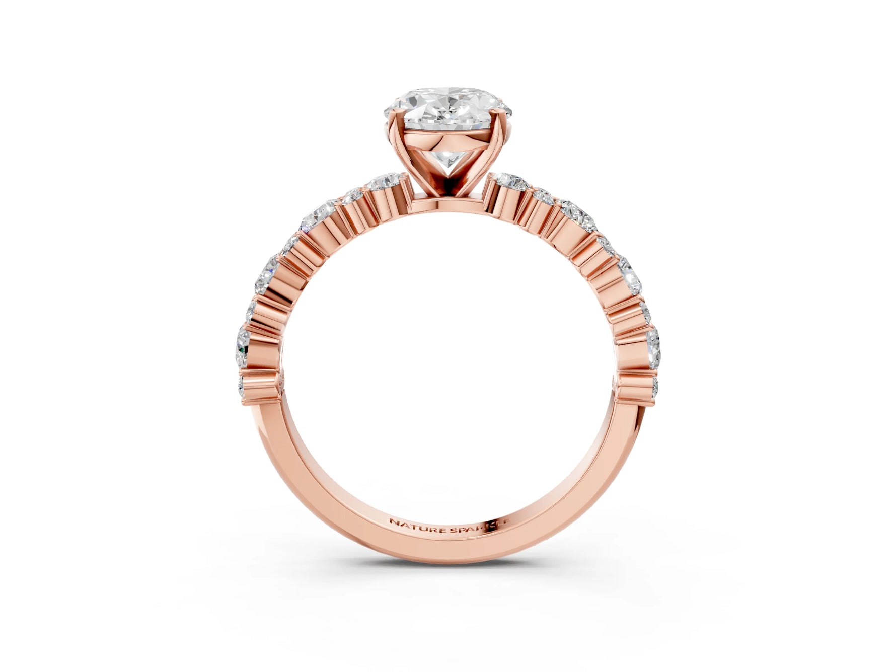 Oval Cut Diamond Solitaire Ring in Rose gold with Pear and Round Cluster Band_15