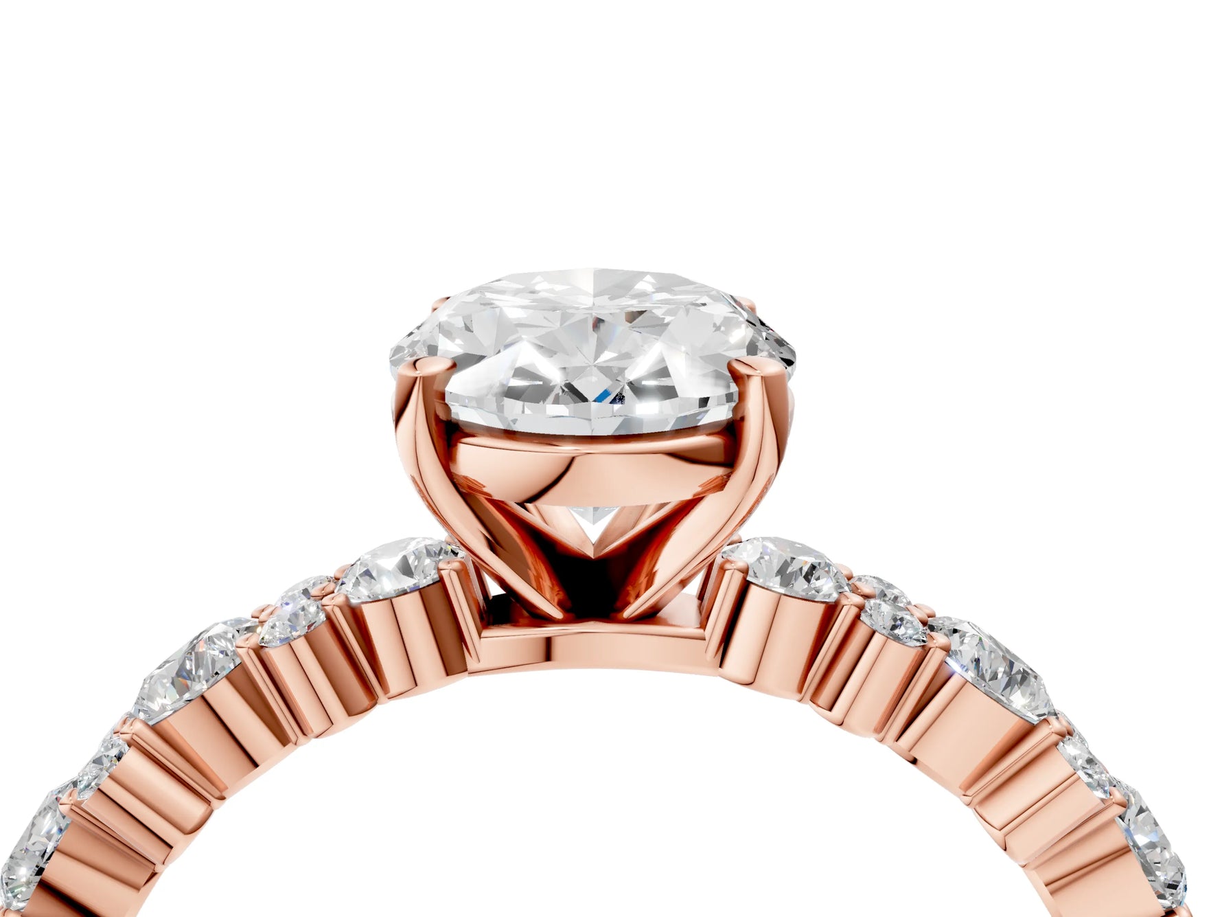 Oval Cut Diamond Solitaire Ring in Rose gold with Pear and Round Cluster Band_16
