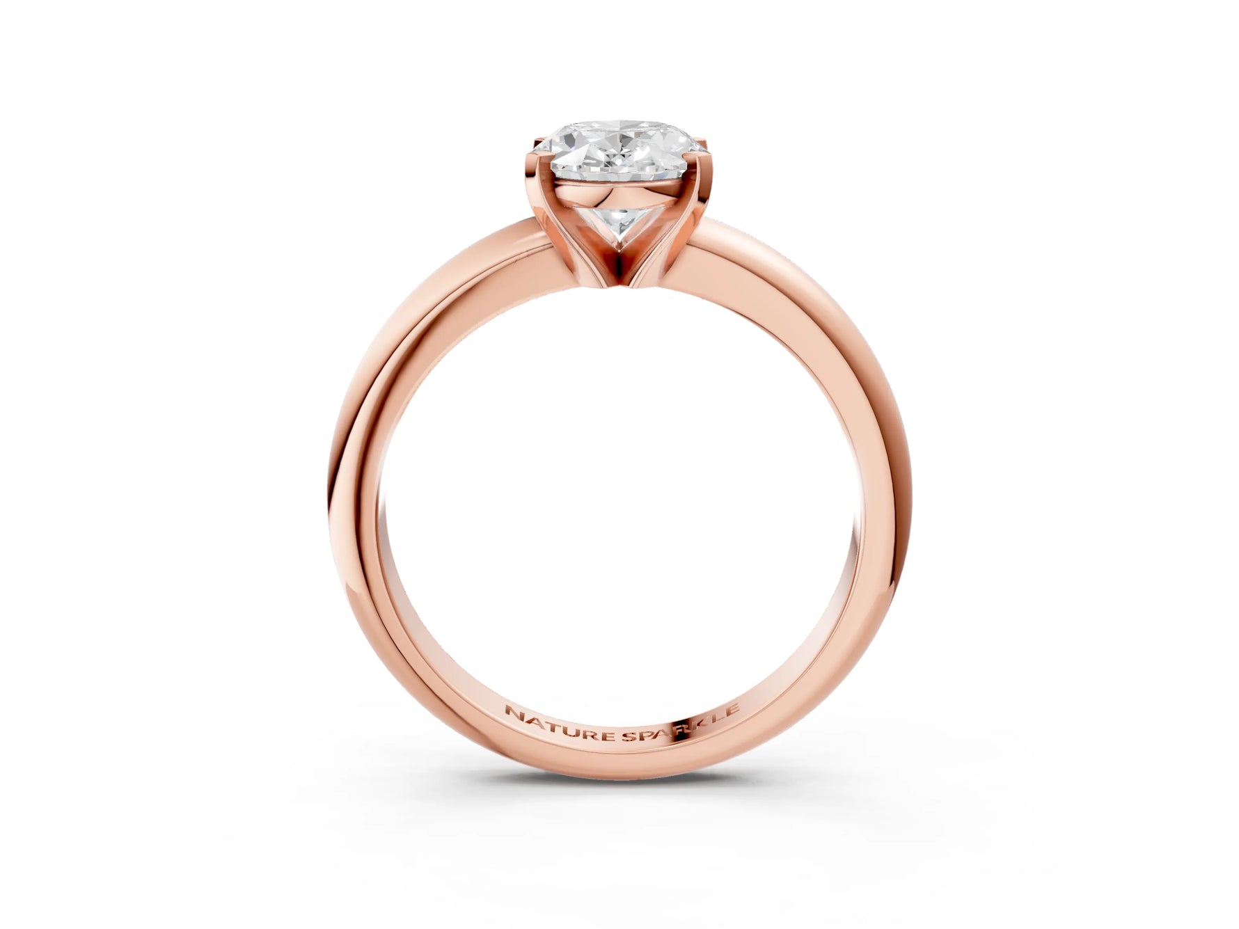 Oval Cut Diamond Solitaire Ring in Rose gold with Prong Setting and Rounded Band_21