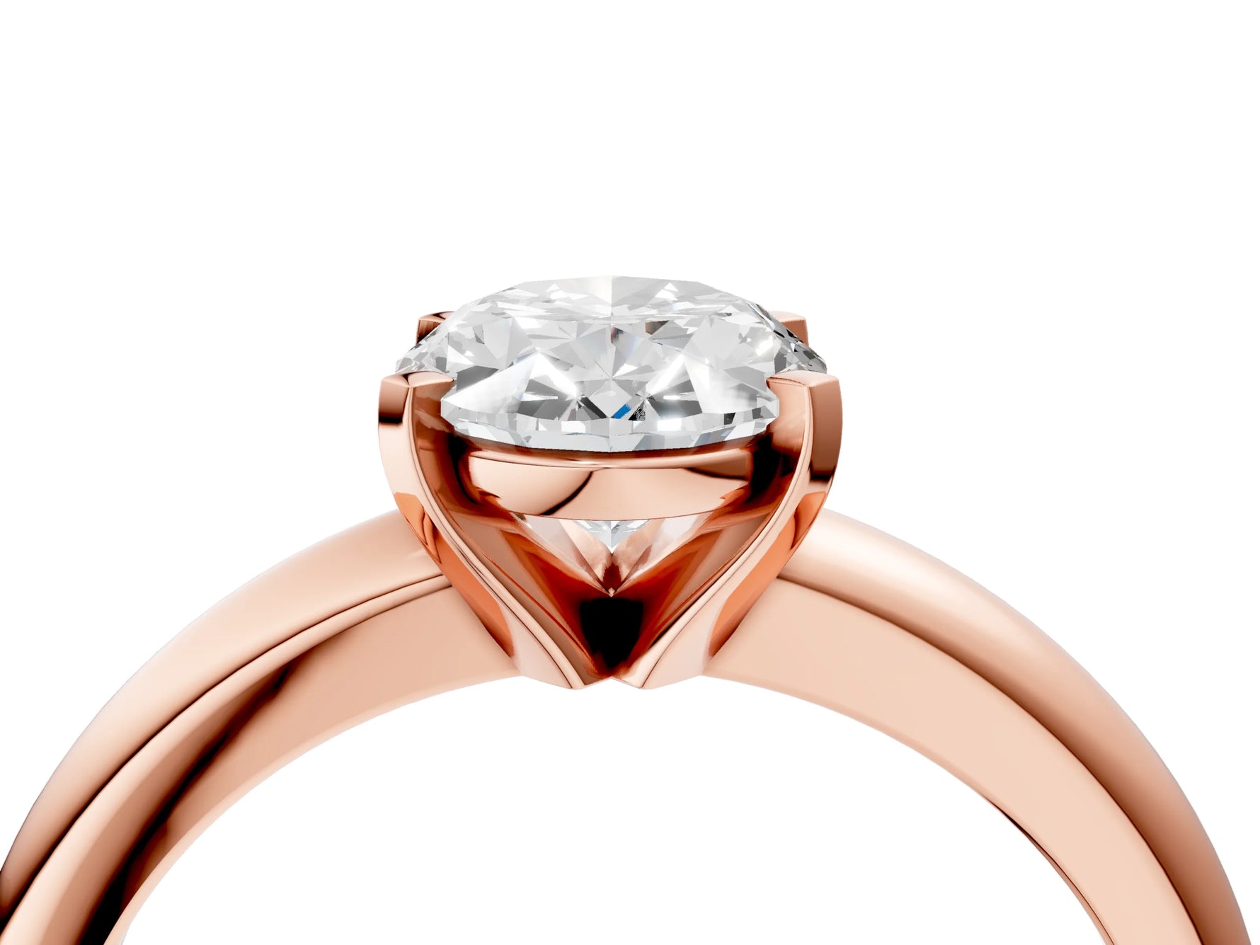 Oval Cut Diamond Solitaire Ring in Rose gold with Prong Setting and Rounded Band_22