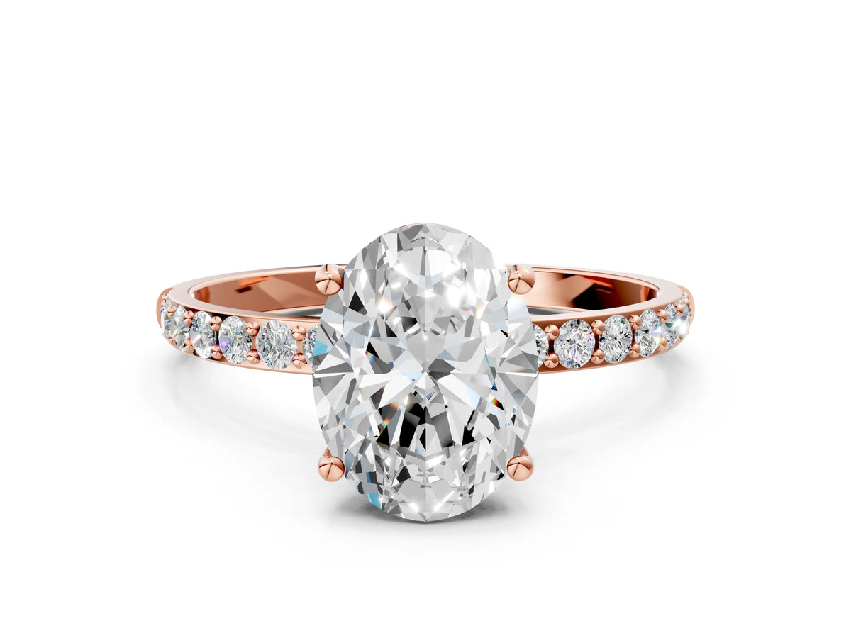 Oval Cut Diamond Solitaire Ring in Rose gold with Round Pavé Band_24