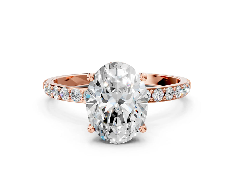 Oval Cut Diamond Solitaire Ring in Rose gold with Round Pavé Band