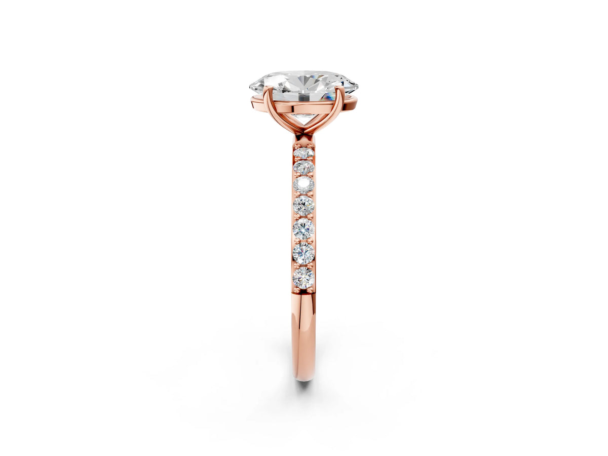 Oval Cut Diamond Solitaire Ring in Rose gold with Round Pavé Band_26