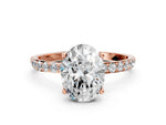 Oval Cut Diamond Solitaire Ring in Rose gold with Round Shared Prong Pavé Band_18