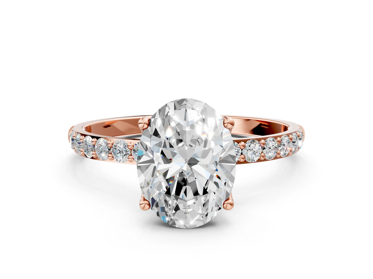 Oval Cut Diamond Solitaire Ring in Rose gold with Round Shared Prong Pavé Band_18