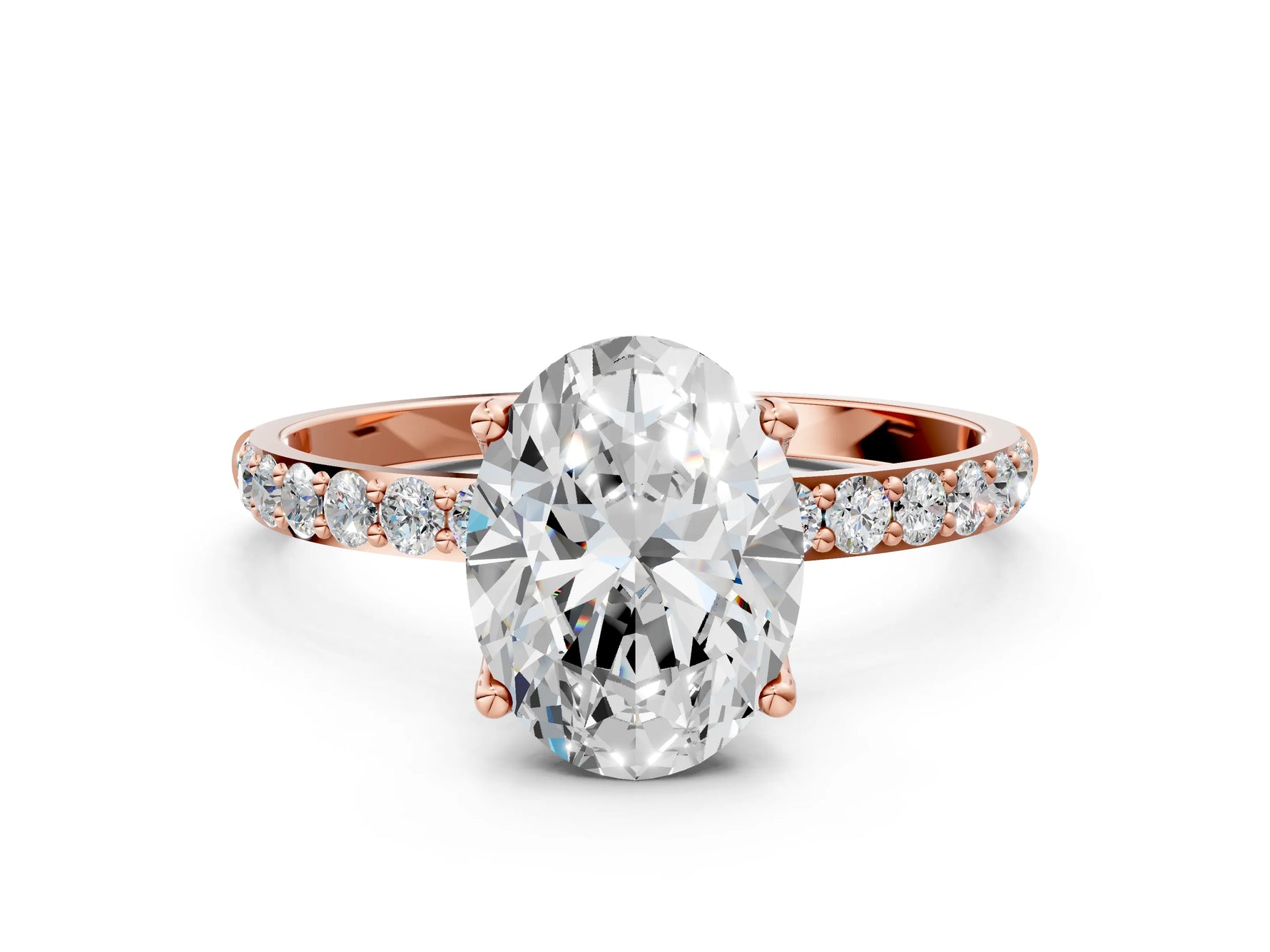 Oval Cut Diamond Solitaire Ring in Rose gold with Round Shared Prong Pavé Band_18