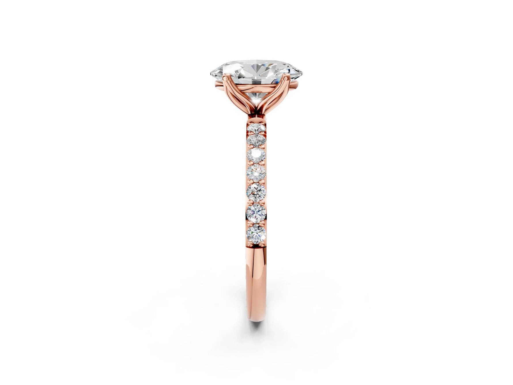 Oval Cut Diamond Solitaire Ring in Rose gold with Round Shared Prong Pavé Band_20