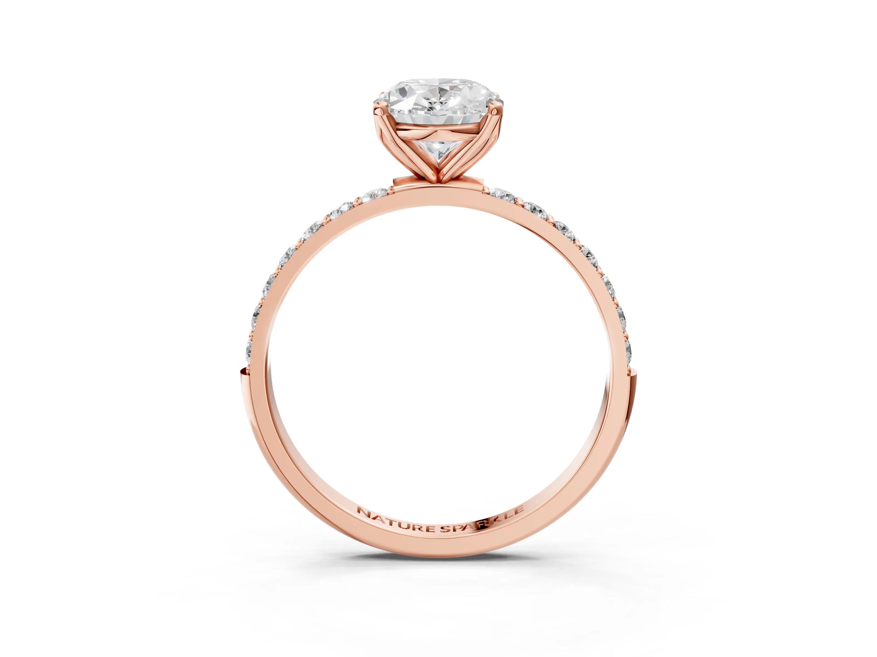 Oval Cut Diamond Solitaire Ring in Rose gold with Round Shared Prong Pavé Band_21